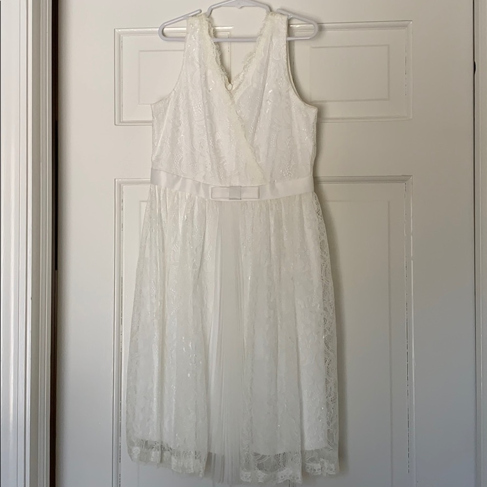US Angels Ivory Sleeveless Wrap Dress